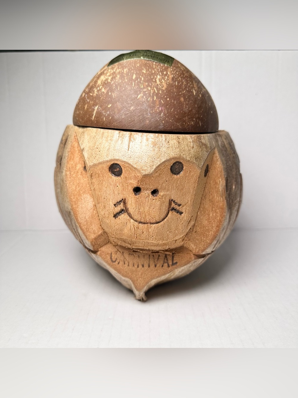 Vintage Coconut Monkey Head-Hand Carved Tiki Bar Decor Tip Jar Bank-Carnival